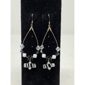 Unbranded Silver 925 Black & Clear Faceted Beaded Chandelier Earrings